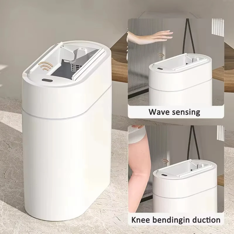 

7/9L Smart Sensor Trash Can with Lid Wall Mount Narrow Slit Toilet Wastebasket for Kitchen Induction Garbage Bin Dustbin