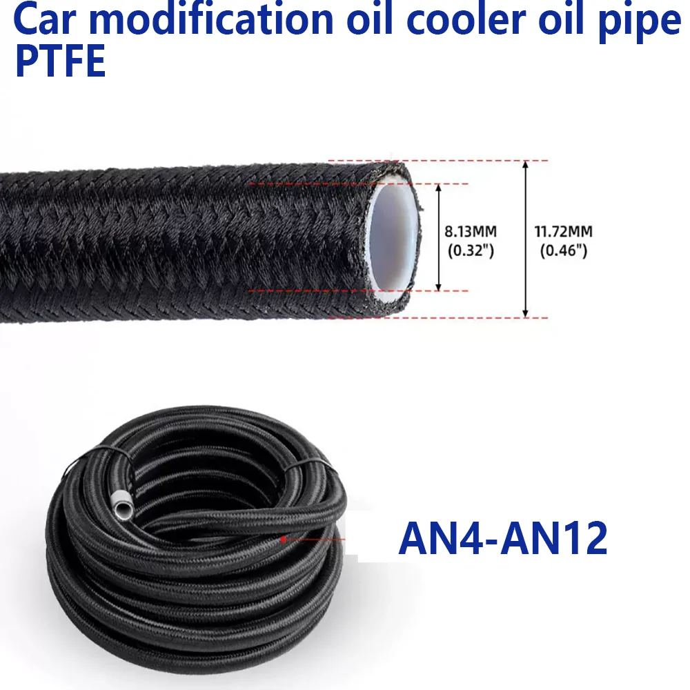 

Automotive modification PTFE stainless steel wire braided oil cooled hose air pipe AN4 AN6 AN8 AN10 AN12