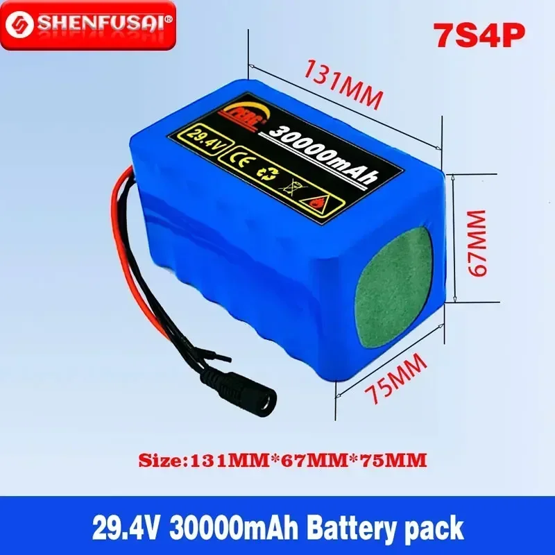 29.4V30Ah 18650 lithium ion battery pack 7S4P 24V Electric bicycle motor/scooter rechargeable battery with 15A BMS+29.4V Charger