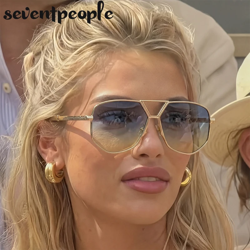 

Steampunk Oversized Square Sunglasses Women 2026 Luxury Brand Metal Frame Pilot Punk Sun Glasses Double Bridge Gradient Shades