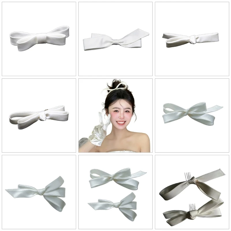 

A2ES 1pc/2pcs Bowknot Hair Clip Elegant Ribbon Bowknot Spring Hair Clip for Bride Photography Ponytail Styling Tiaras