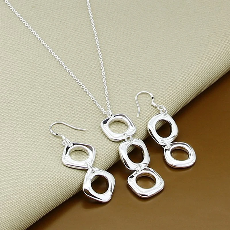 925 Sterling Silver Love Shape Necklace Ring & Ear Stud Set