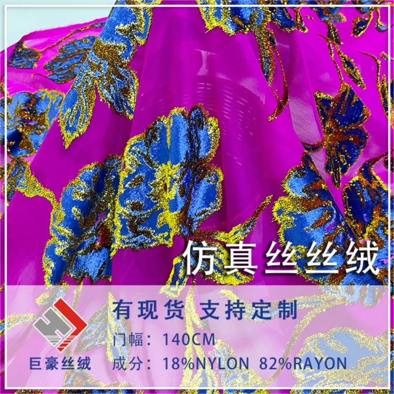 Gaun dan cheongsam pesanan khusus kelas atas yang terbuat dari kain viscose jacquard brokat beludru tenun