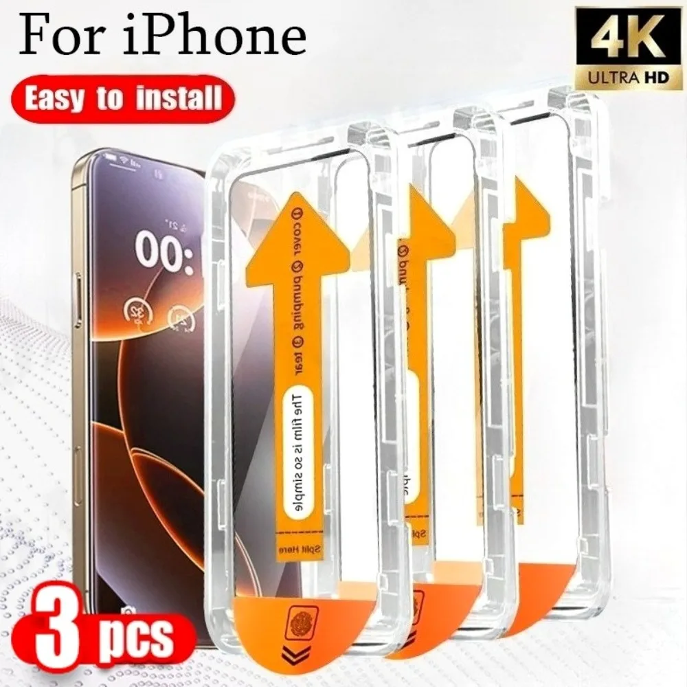 3 Stück ultraklares gehärtetes Glas für iPhone 17 16 Pro Max 15 14 13 12 Pro 17Air 16 14 15 Plus One Click Instatll Displayschutzfolie