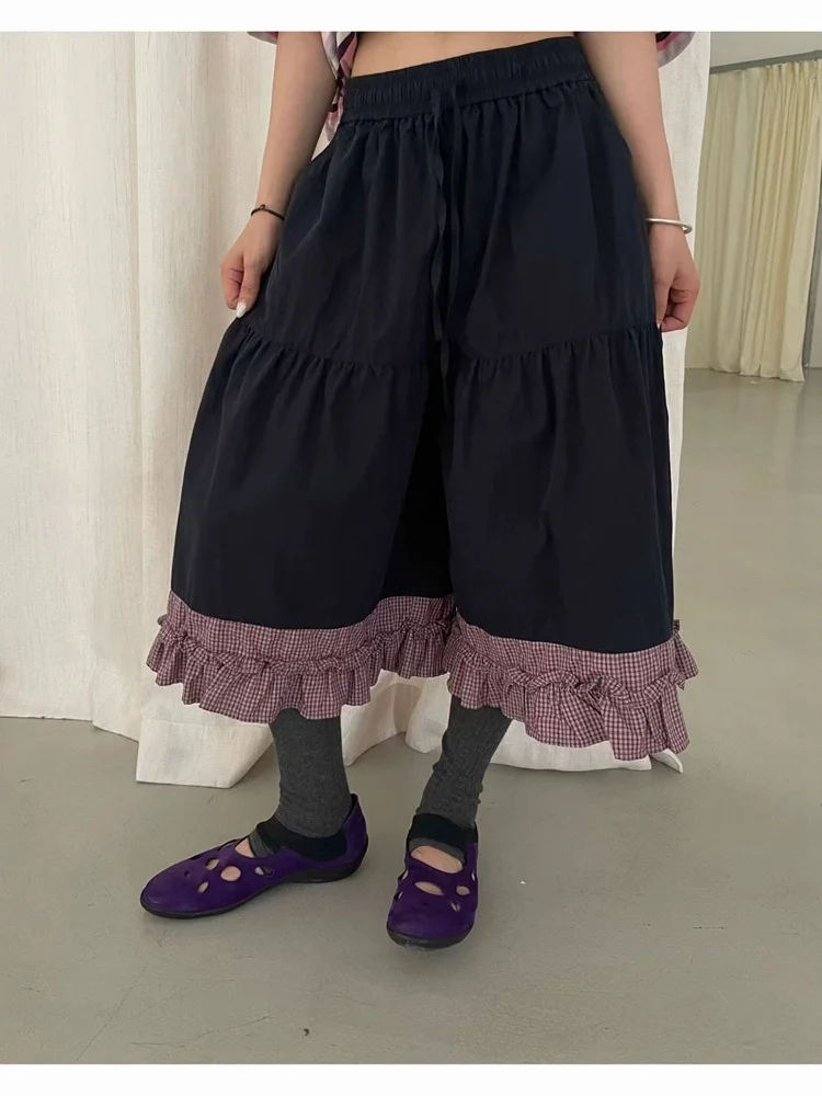 

Повседневные женские брюки с высокой талией и широкими штанинами, летняя новинка, эластичный пояс, свободный крой, укороченные, с цветочным кружевом и пэчворком