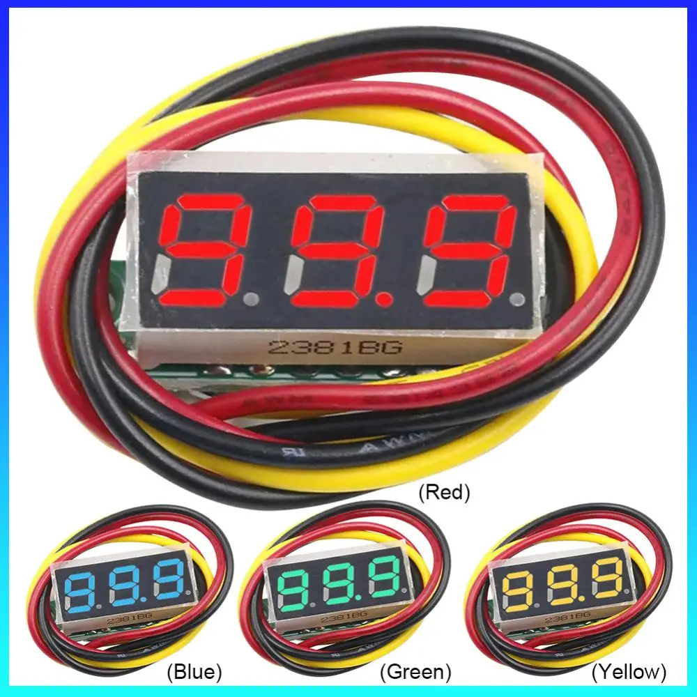 3 Wires Digital Voltmeter 0-100V LED Screen Accurate Pressure Measurement 0.28 Inch Red/Blue/Yellow/Green Digital Voltage Tester