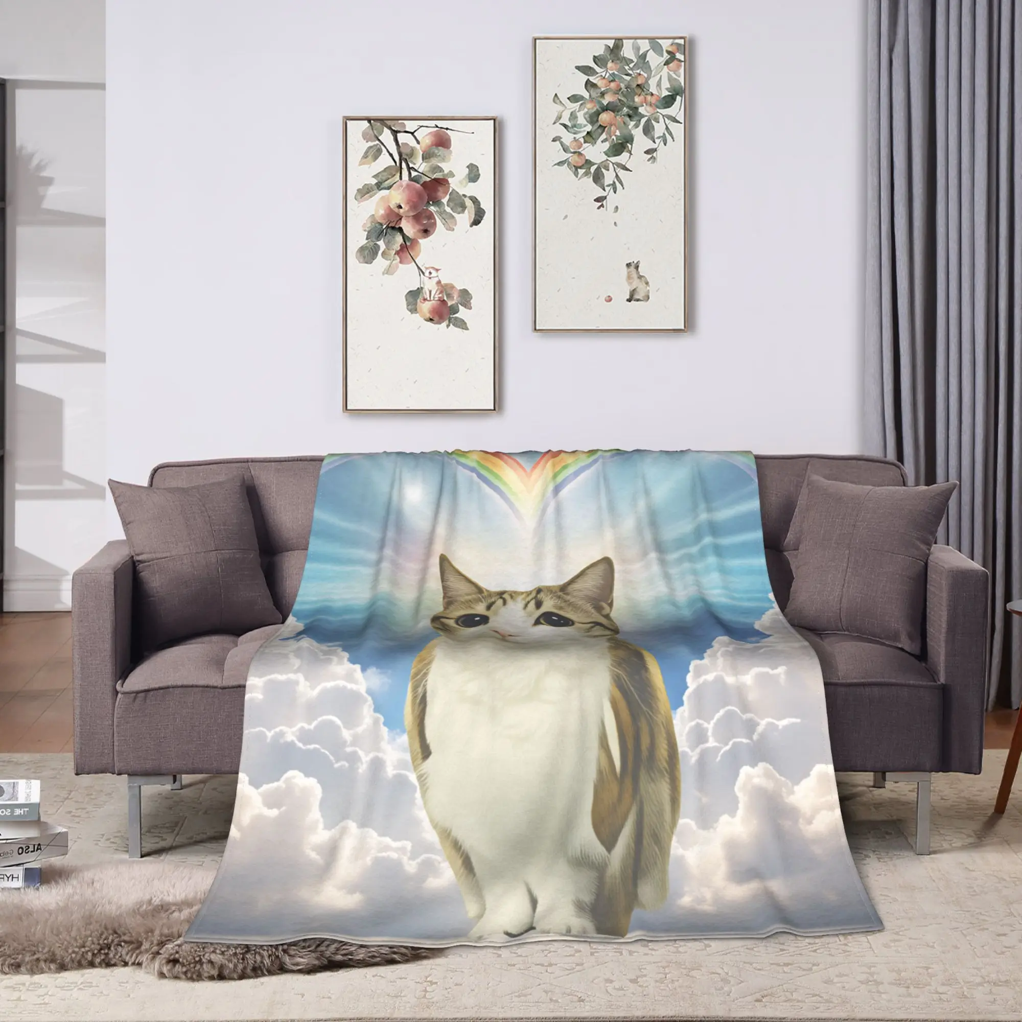 Comfortable Throw Blanket Plane Travel Meowl Cat Owl Rainbow Heart Sky Blanket Flannel Bedspread For Outdoor Sofa Bed Cover