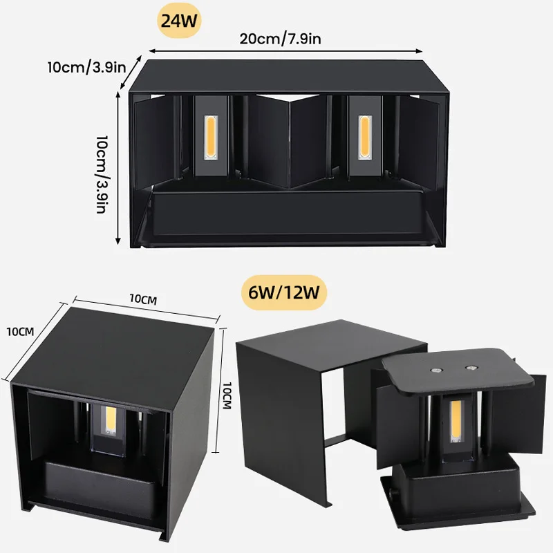 ไฟติดผนังภายใน IP65กันน้ำกลางแจ้งโคมไฟติดผนัง LED อะลูมิเนียมไฟระเบียงสวน4W ไฟห้องนั่งเล่นถนนบันได12W2