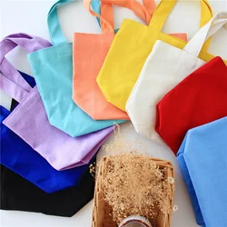 Solid Color Canvas Bento Student Lunch Box Bag Casual Hand Bag Simple Shopping Tote Bags Foldable Cloth Handbags Large Capacity