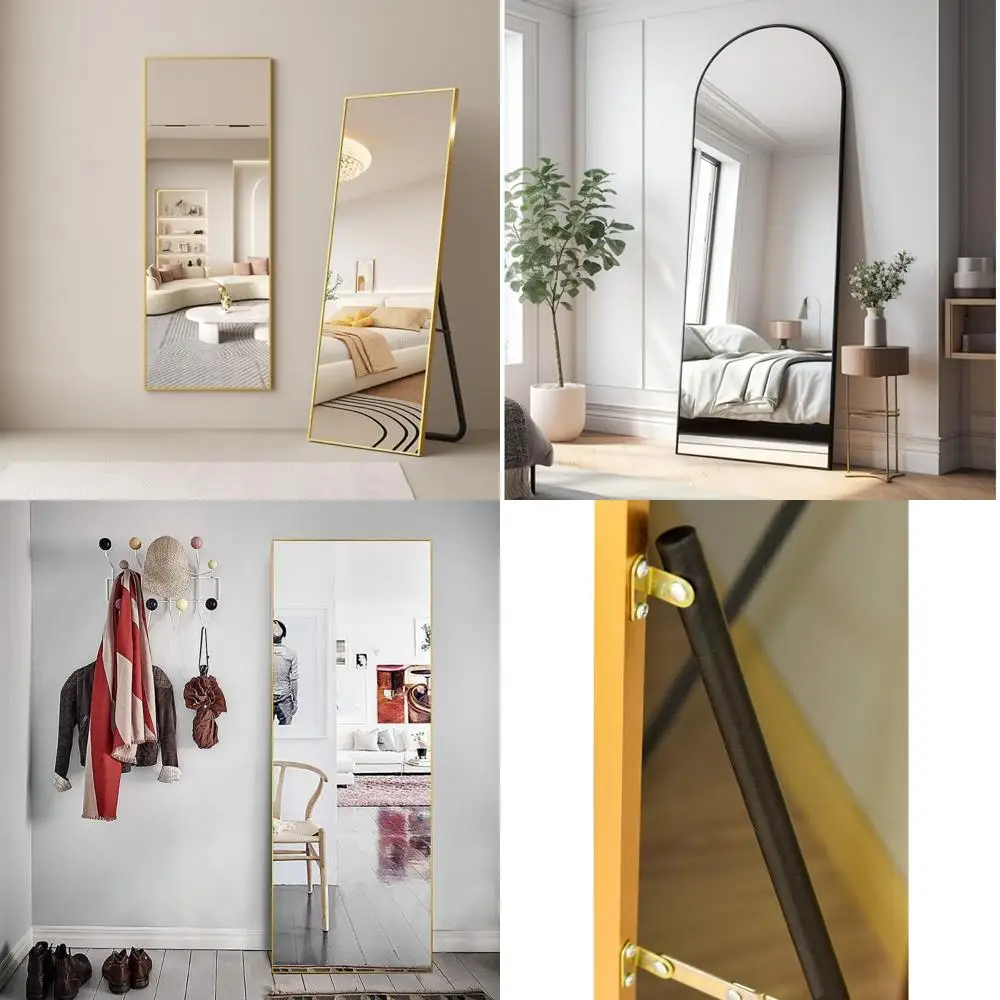 Gold Full Length Wall Mirror, 64 x 21 Freestanding, Bedroom or Dressing Room, Full Body Mirror with Stand