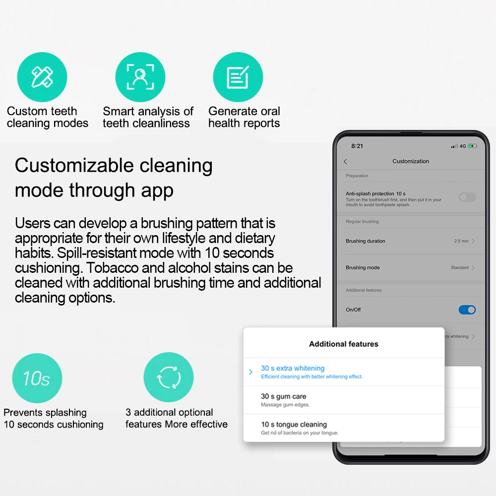 แปรงสีฟันไฟฟ้า Xiaomi แปรงสีฟันอัลตราโซนิค T500สมาร์ทเครื่องสั่นอัลตราโซนิกเครื่อง IPX7ฟันกันน้ำทำความสะอาดสุขอนามัยในช่องปาก
