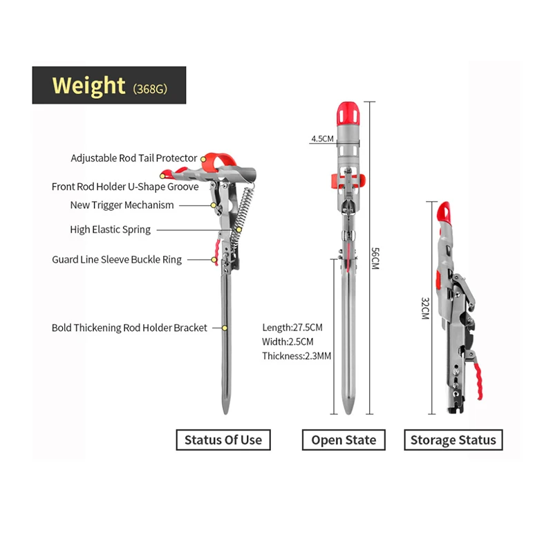 Fishing Rod Holder Automatic Spring Full Stainless Steel Adjustable Sensitivity Folding fishing accessory stand for fishing rod