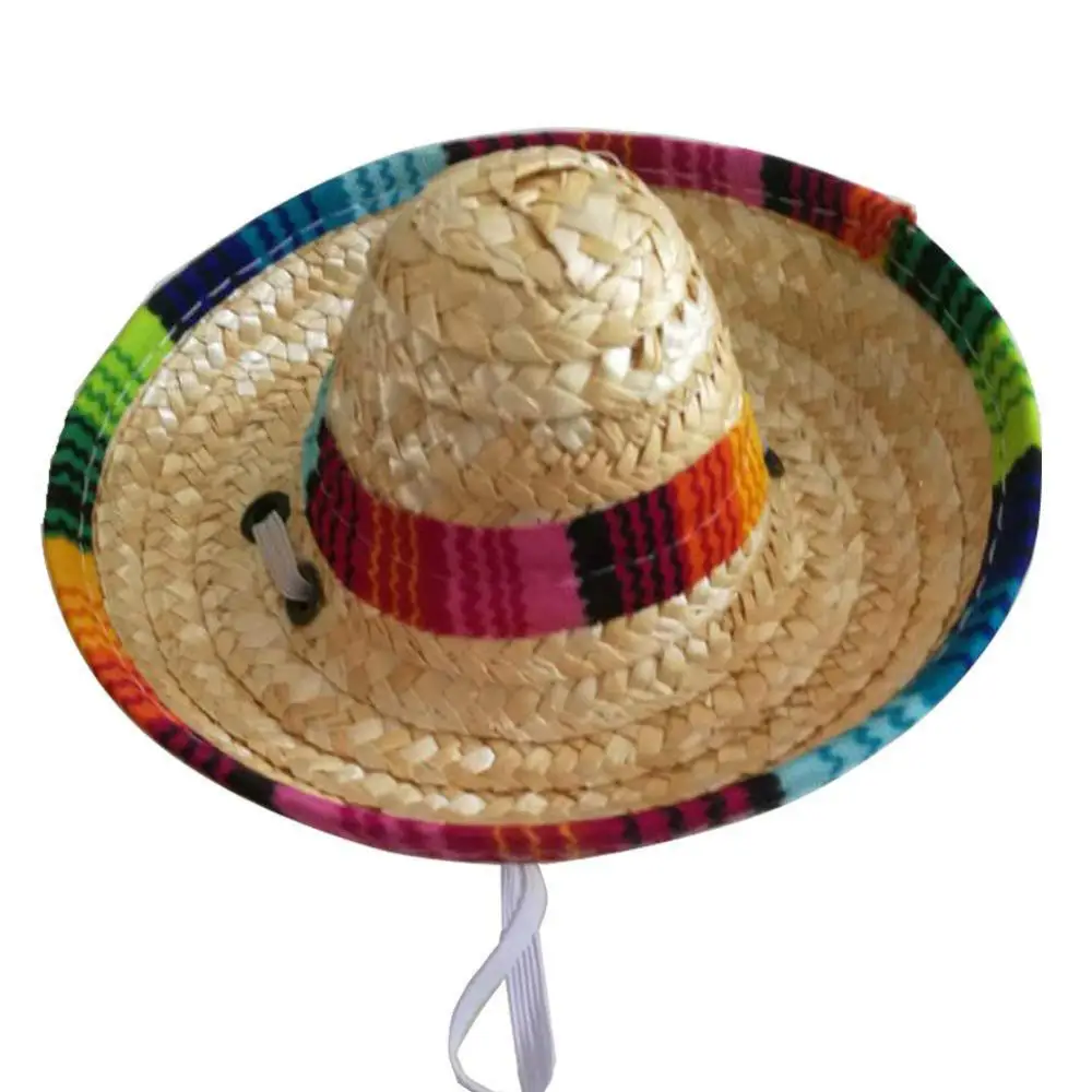 Cute Mini Puppy Dog Cat Straw Woven Sun Hat Cap Mexican Sombrero Pet Supplies Hawaiian Style Pet Accessories Dogs Cat Caps