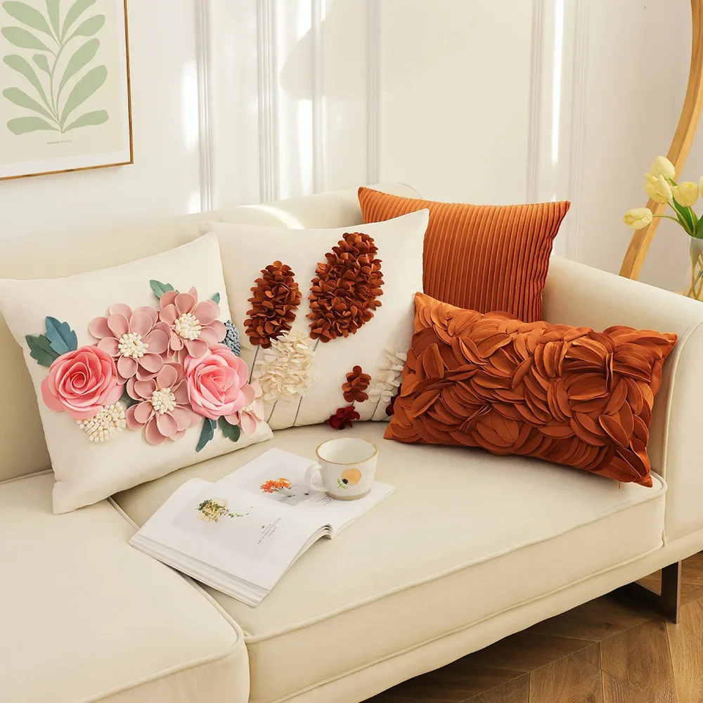 

French Style Pillowcase Flower Tree Patchwork Embroidered Cushion Cover Living Room Bedroom Pillow Cover Decorative for Sofa