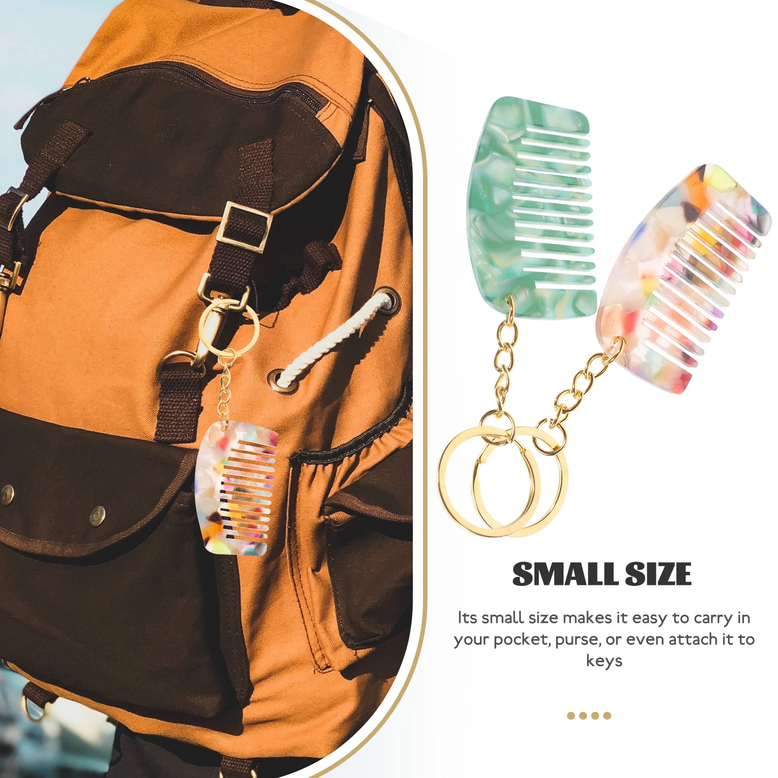 

2Pcs Mini Comb Keychain Compact Stylish Pattern Durable Portable Wide Tooth Comb Hair Detangler Travel Keyring