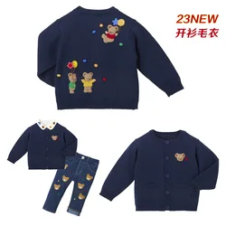 Boys Sweater Fall/Winter 2023 New Girls Cartoon Balloon Bear Knitted Cardigan Sweater Jacket