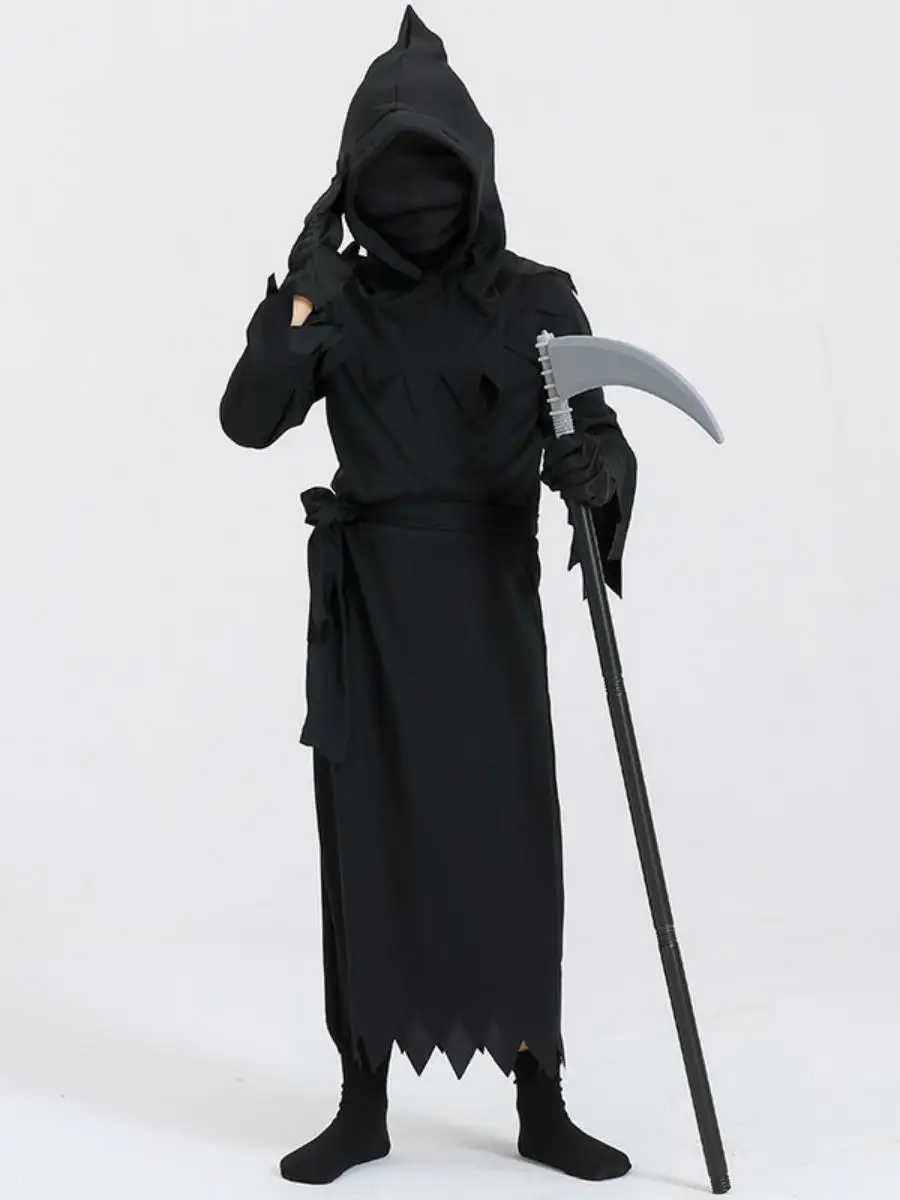 子供用ローブンコスチューム死神衣装コスプレ光るメガネステージパフォーマンス服ポリエステル素材