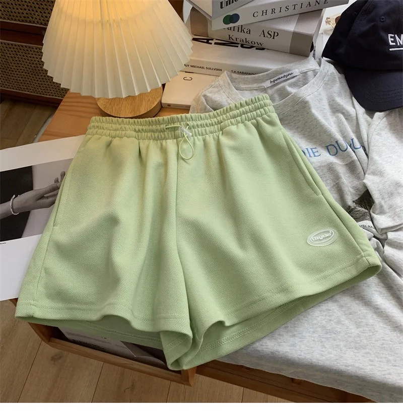 Damen Casual Sweat-Shorts mit elastischem Bund und Kordelzug, lockere Sportshorts, einfarbig, hohe Taille, Streetwear, kurze Hosen für den Sommer – Detail 8