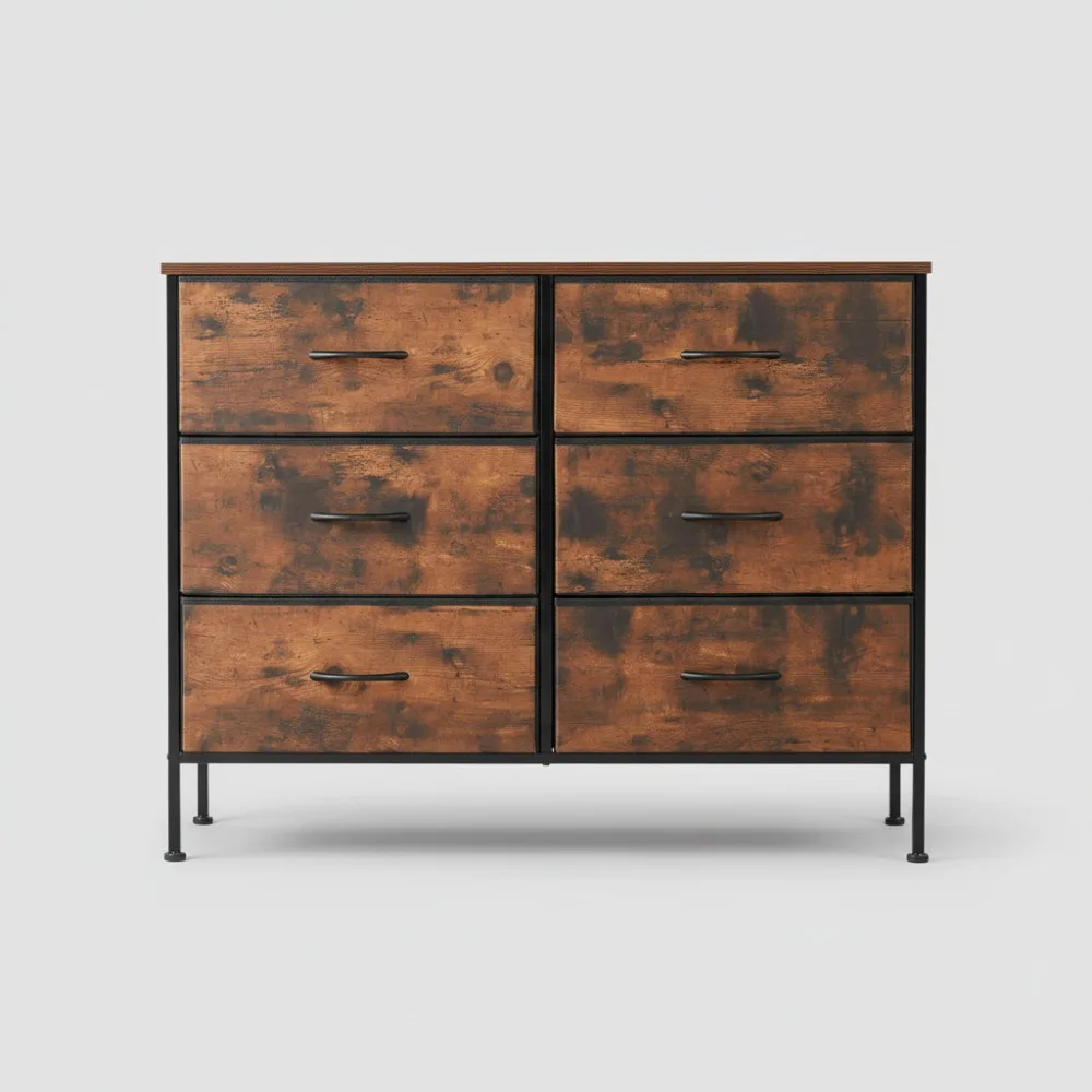 

6-Drawer Fabric Storage Organizer, Rustic Brown Dresser with Adjustable Feet for Bedroom & Living Room