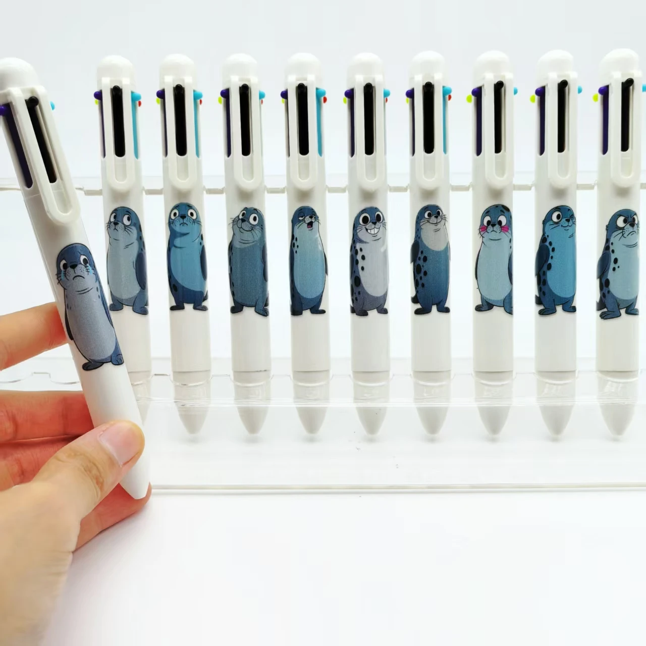 

10 pieces of creative seal pattern 6-color pens, cute animal seal shape 6-in-1 ballpoint pens, daily office and study stationery