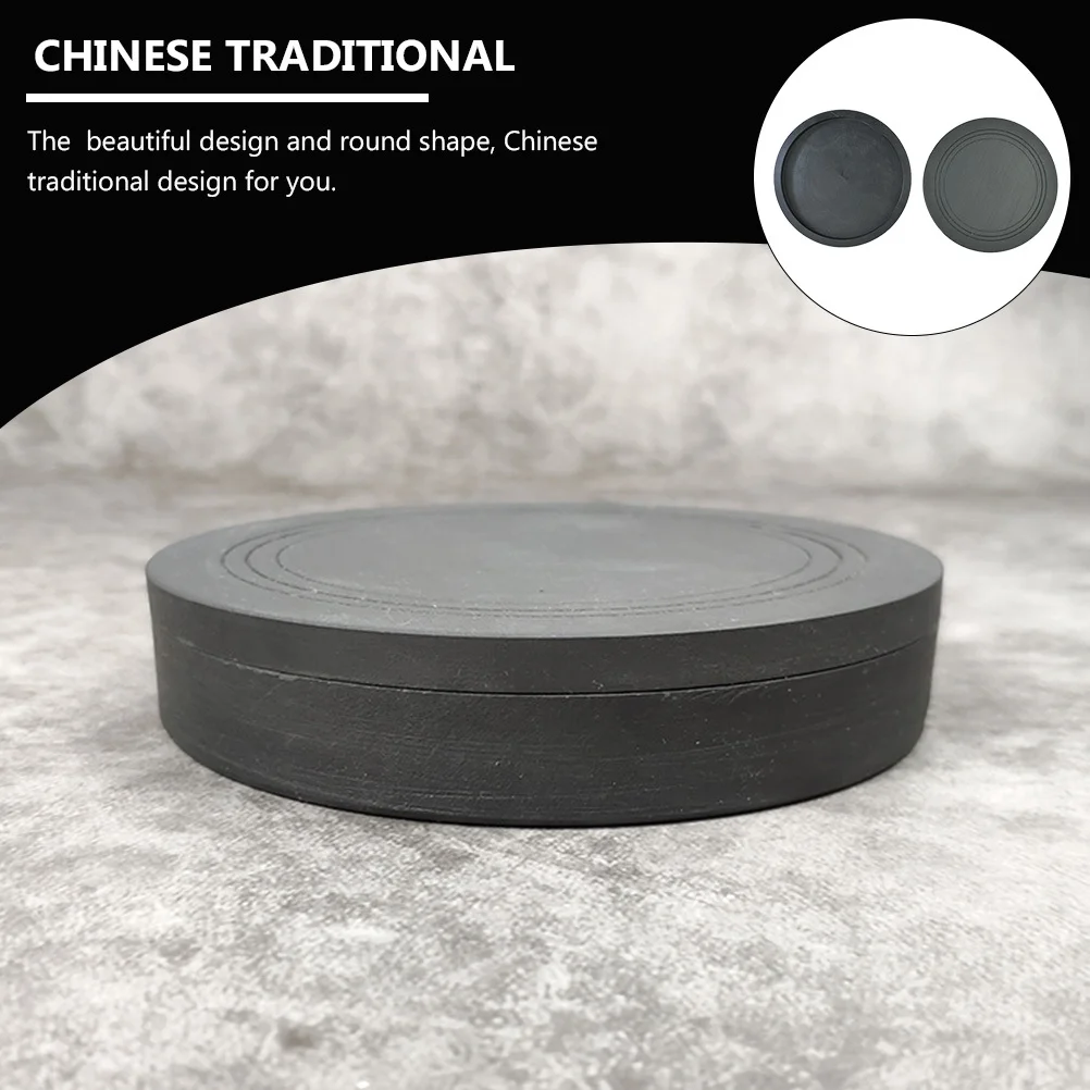 

4 Inch Chinese Traditional Calligraphy Inkstone Ink Grinding Stone Round Durable Portable Inkstone with Cover for Painting