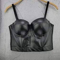 Vintage Leather Suspenders Women Solid Color Elastic Undershirt Versatile Sexy Corset Wrapped Breast Vest for Female New
