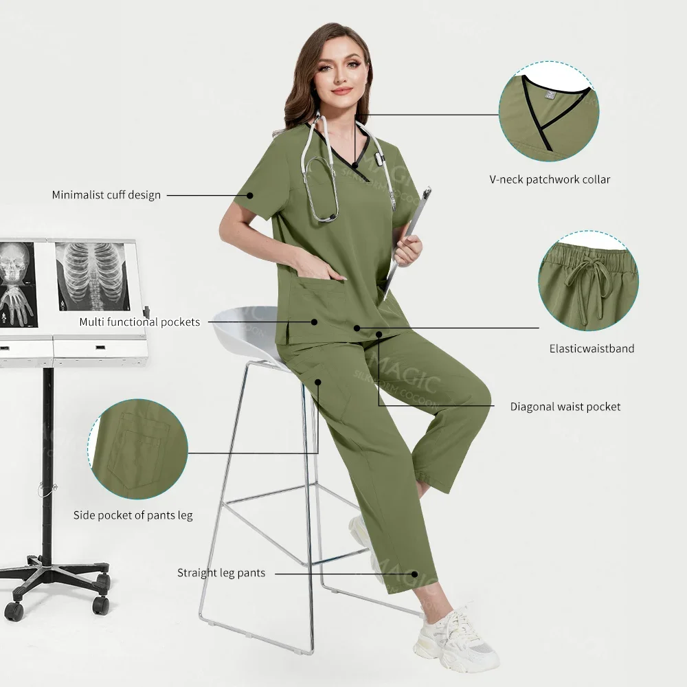 Veelkleurige Ziekenhuisarts Werkkleding Unisex Chirurgische Scrubs Voor Dames Met Korte Mouwen Uniform Orale Tandheelkundige Uniformes Quirúrgicos Mujer