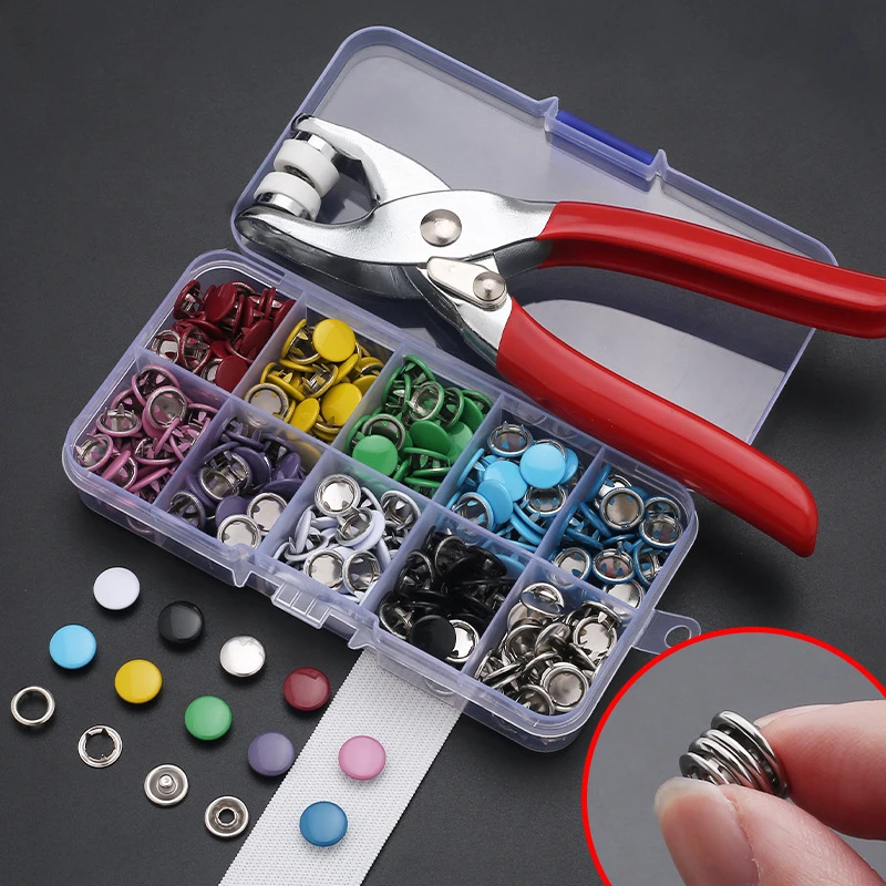 Plier Tool+50 Set Metal Sewing Buttons Hollow Solid Five-claw Buckle Metal Snap Buttons For Installing Clothes DIY Craft