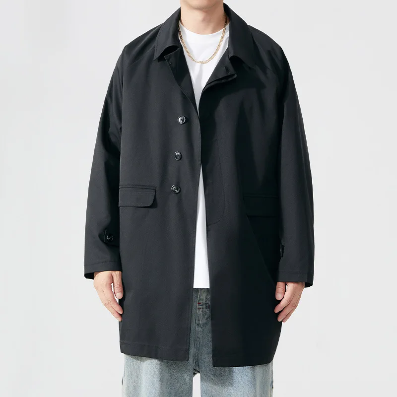 

T77 Men's Large Size Windbreaker Coat Medium Length Waterproof Flip Collar Straight Buttoning Slimming Effect Faion Urban ...