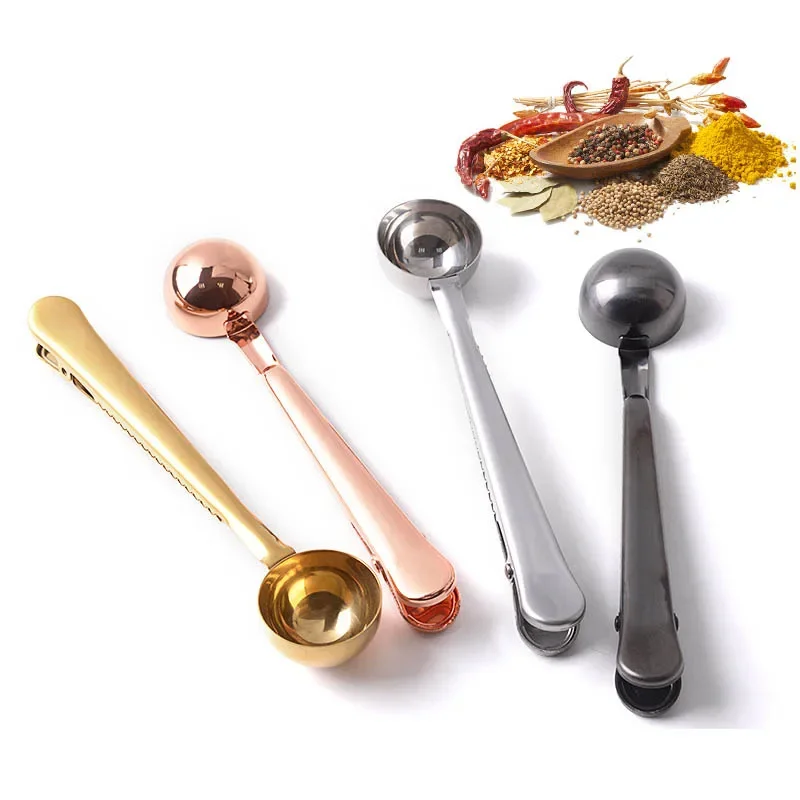 

Nordic Two-in-one Stainless Steel Coffee Spoon Sealing Clip Milk Seasoning Amount Espresso Powder Spoon Kitchen Gold Accessories