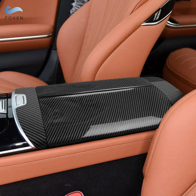 Car Interior Accessories For Mercedes Benz S Class W223 2021 ABS Carbon Fiber Texture Center Console Armrest Box Cover Trim
