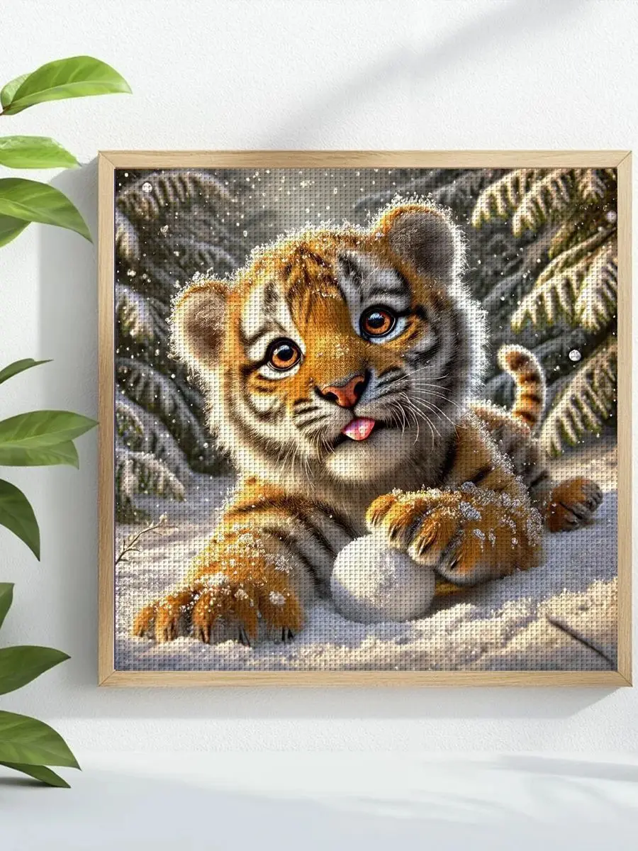 1 Stück 40x40 cm/15,74 Zoll Kleiner Tiger gestempeltes Kreuzstich-Set DIY-Set 11CT/14CT DIY Stickerei-Set DIY Kreuzstich-Set – Detail 1