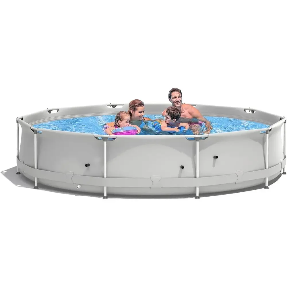 

12ft x 31.5in Steel Frame Above Ground Pool with Cover, Durable Outdoor Swimming Pool for Backyard or Patio (Grey)