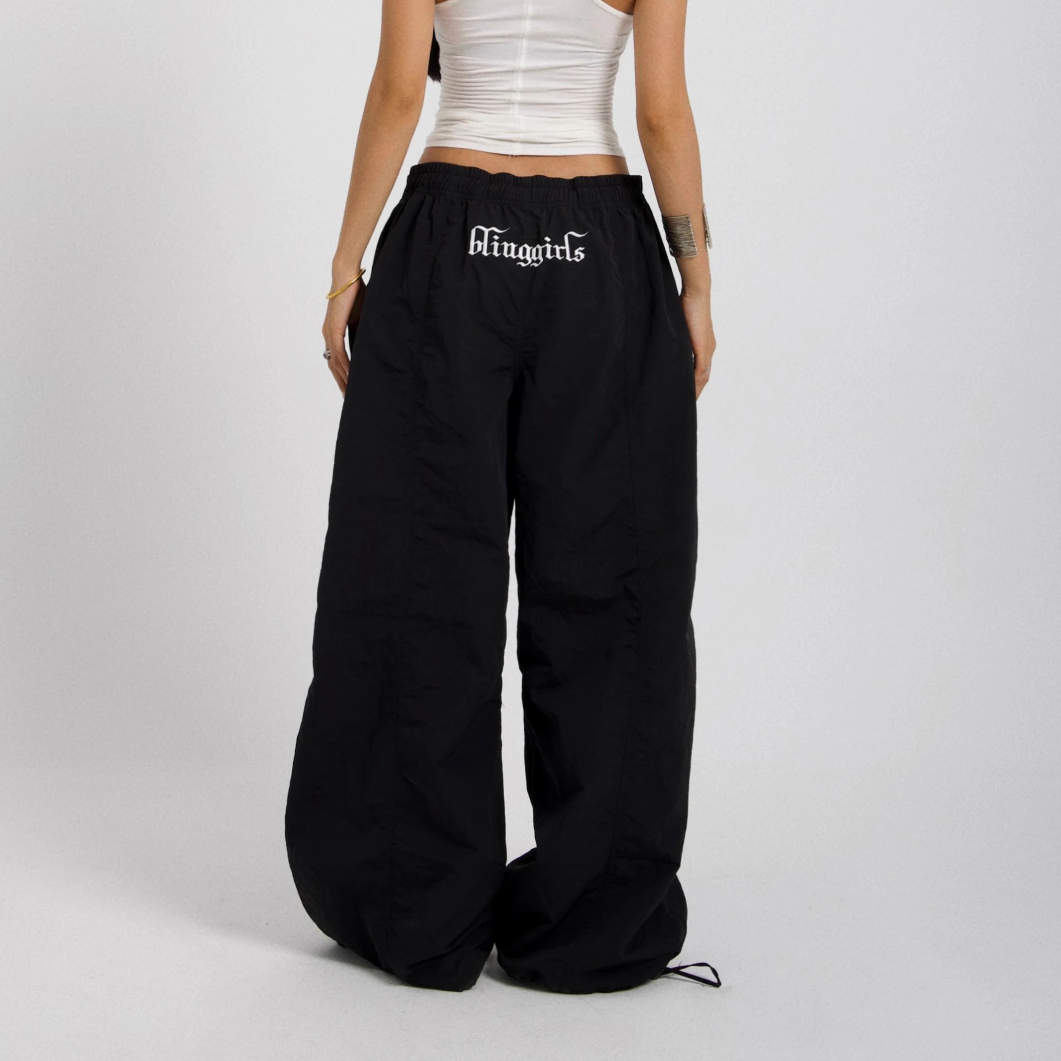 

Women's Black Embroidered Letter Drawstring Design Pants American 90s Aesthetic Street High-Waisted Sweatpants New Casual Pants