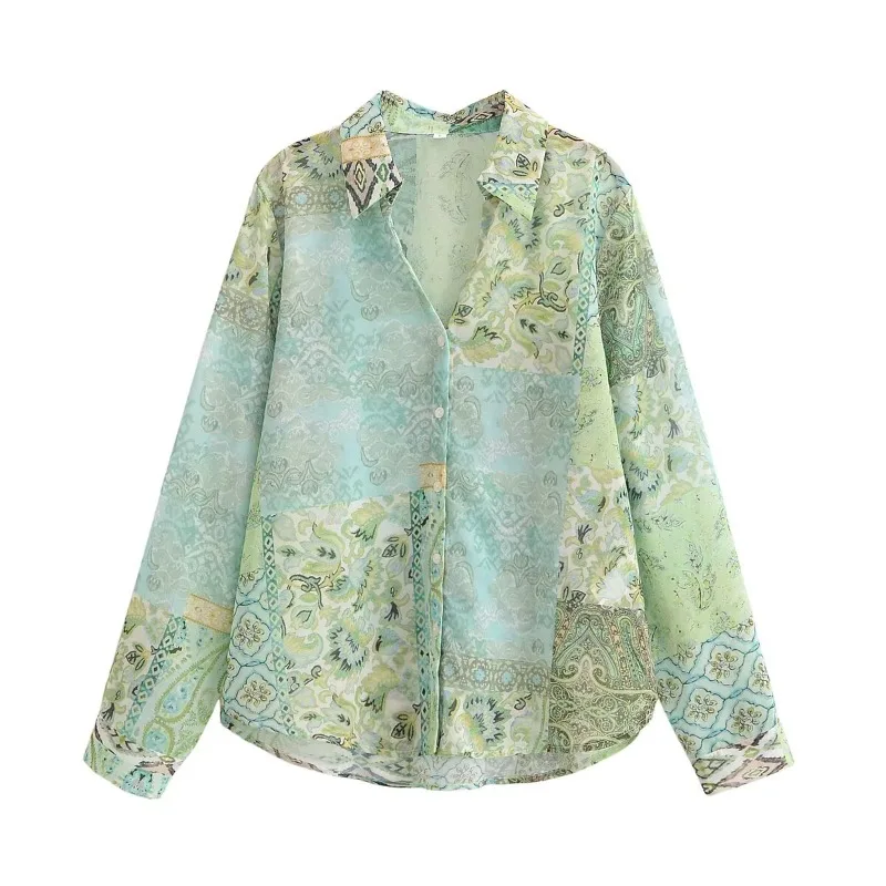 

TRAFZR Women's Blouse Summer Long Sleeve Ladies Shirt Casual Shirts Hawaiian Tops Woman 2025 Elegant Female Boho Chic Top