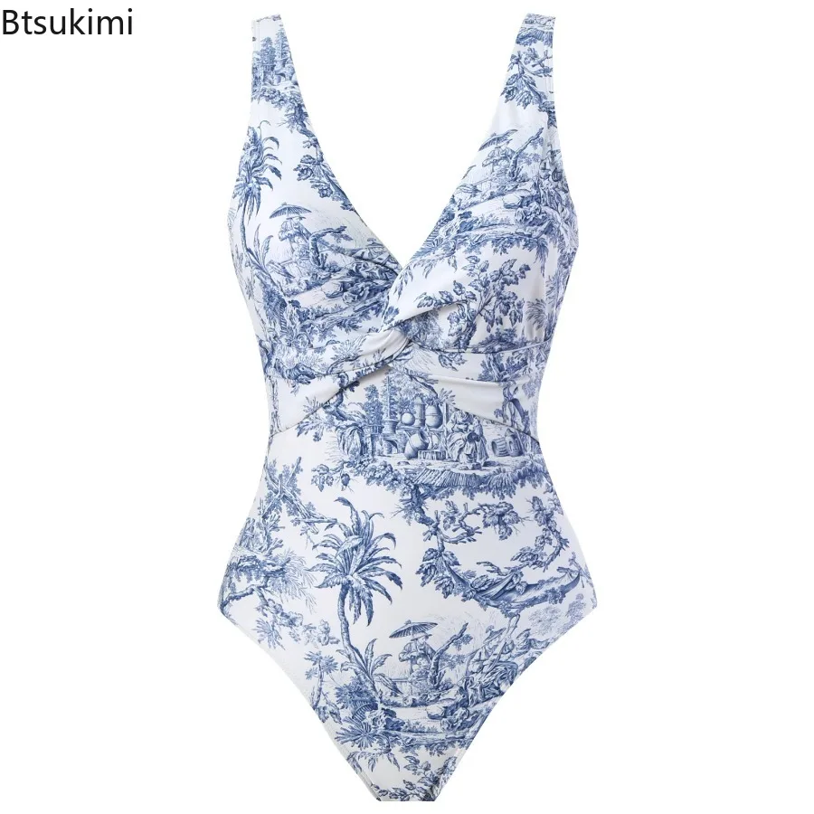 New Arrival Sexy One Piece Swimwear Women Retro Print Bikini Sets Push Up Bathing Suit with Beach Skirts Bodysuit Swimsuit Femme