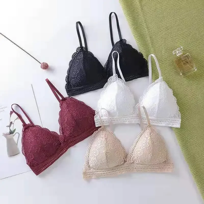 

Embroidery Hollow Bra Lace Crop Top Triangle Cup Seamless Fitness Vintage Bra Underwear Breathable Push Up Bralette Bras Gifts