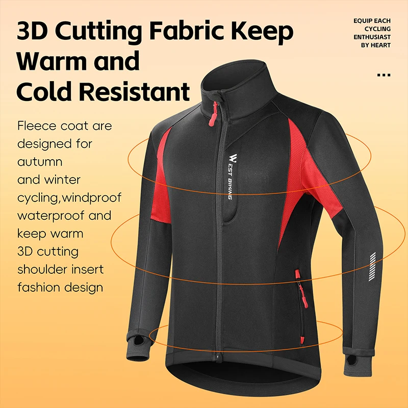 WEST BIKING Cycling Jacket Men Coats Winter Thermal Fleece Windbreaker MTB Bicycle Clothing Motorcycle Bike Jackets 0℃-15℃