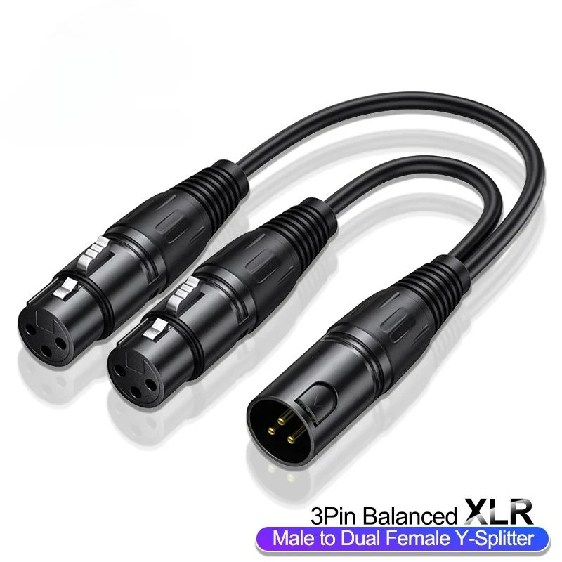 XLR Cable Male To Dual Female Y-Splitter Sound Cannon Microphone Cables for Amplifier 3Pin Balanced Analog Audio Extension Cord