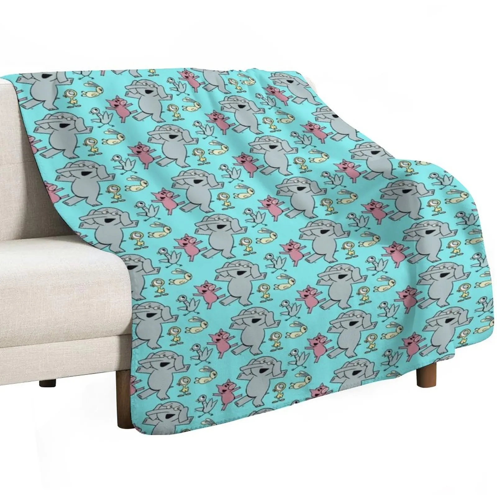 Elephant and Piggie dancing with friends Throw Blanket Warm Comfortable Blanket Gift for Parents Friends