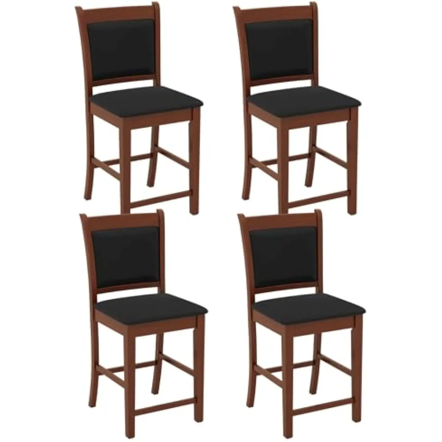 

Upholstered Counter Stool, Bar Stools Set of 4 with Solid Rubber Wood Frame, Ergonomic Backrest, Footrest, Pvc Seat & Back Cus