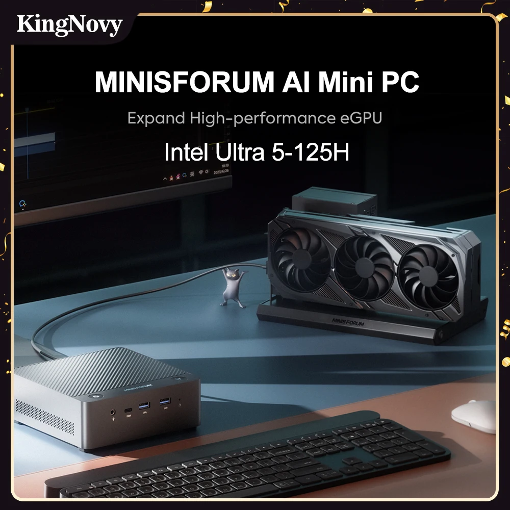 Мини-ПК MINISFORUM AI UH125 Pro Intel Ultra 5 125H 2 * USB4 2 * 5G LAN Oculink Copilot Button Windows 11, игровой мини-компьютер WiFi6E