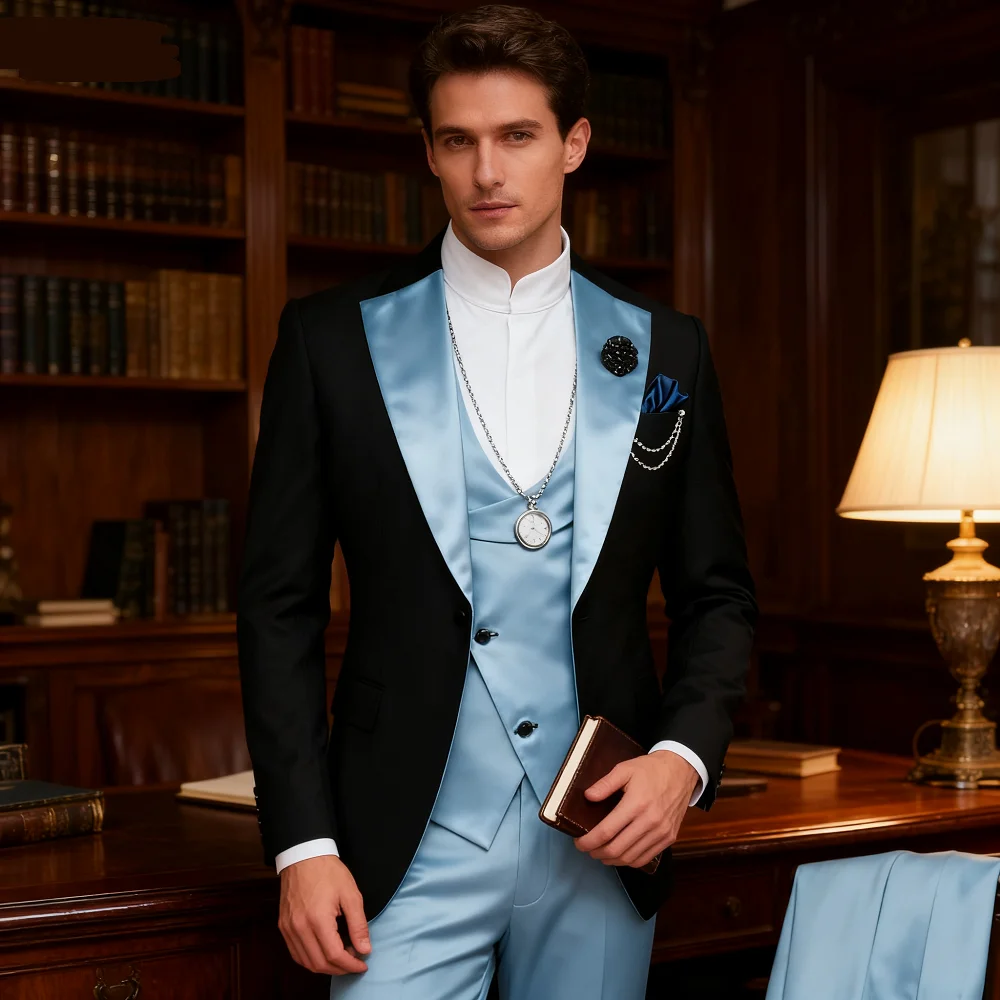 

3 Pieces Slim Fit Men's Tuxedo Suits Formal Business Groom Costume for Wedding Party Prom - Jacket Pant Vest Set