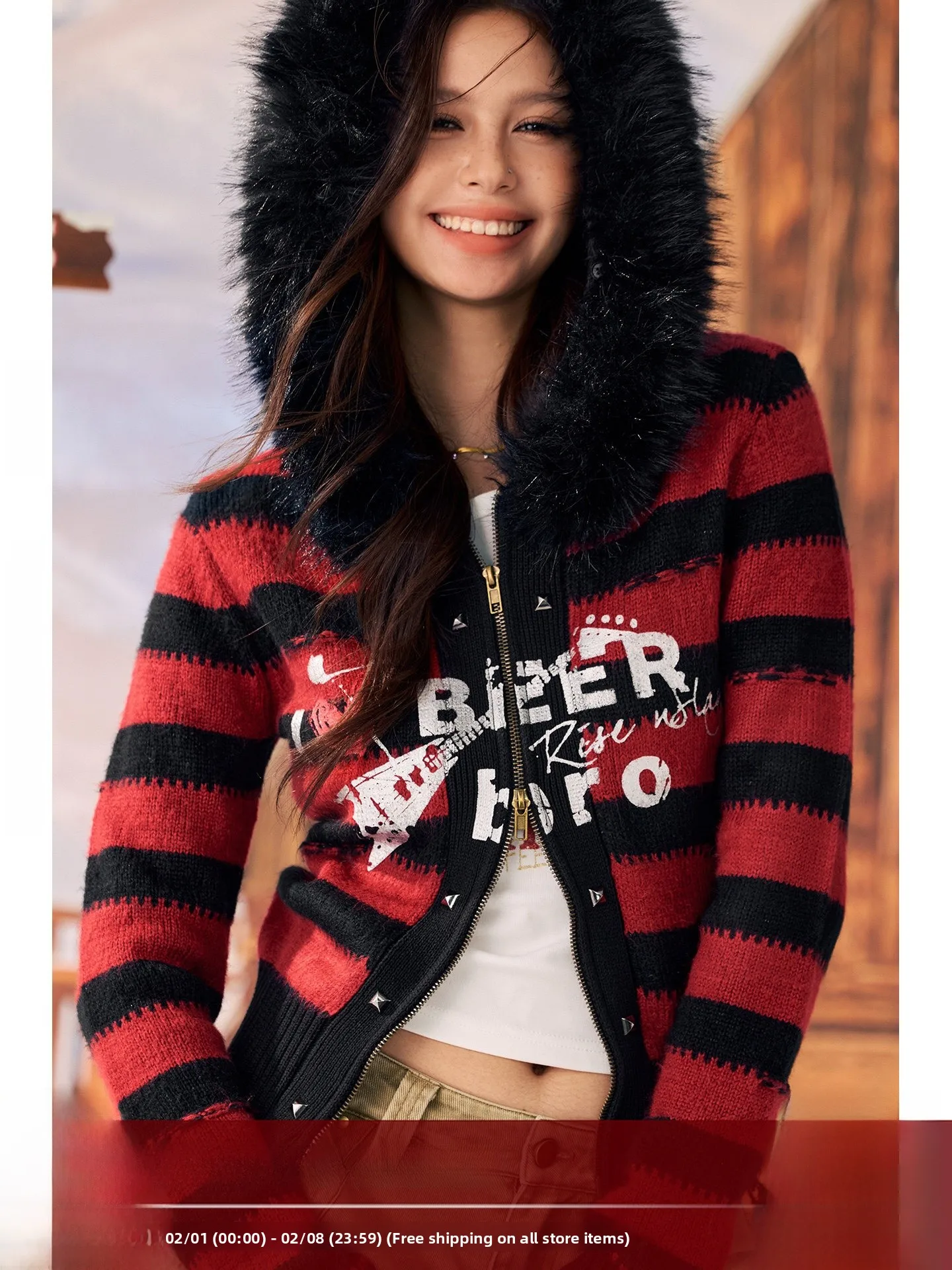 

Женский полосатый кардиган Rebellious Holiday BeerBro с принтом, осенне-зимний, уличный стиль, приталенный, с длинными рукавами