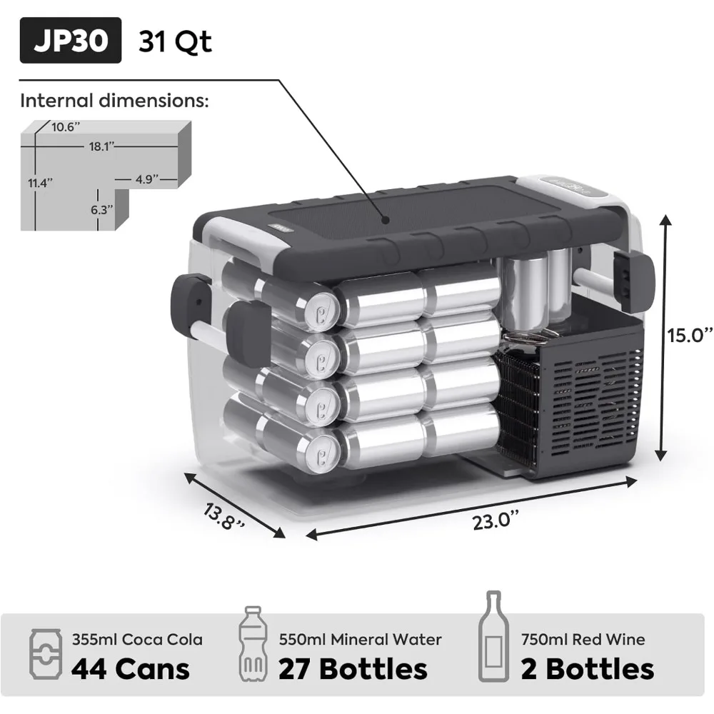 Portable Refrigerator Fridge Freezer, 30 Liters Car Refrigerator WIFI APP Control, 12V Cooler Refrigerator