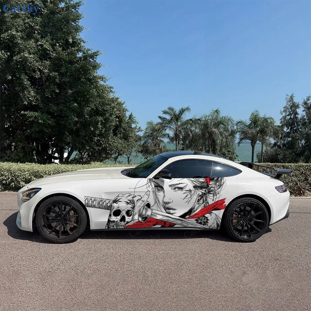 

2pcs Samurai Girl Car Sticker Full Body Floral Decoration Covering Scratches Protect Car Sticker Waterproof Car Vinyl Wraps