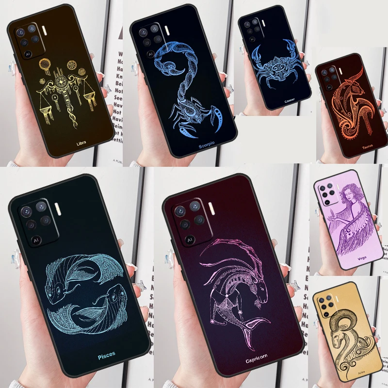 Zodiac Sign Case Cover For OPPO A78 A98 A15 A17 A54 A74 A94 A77 A52 A72 A5 A9 A53 A16 A76 A96 A54s A57s