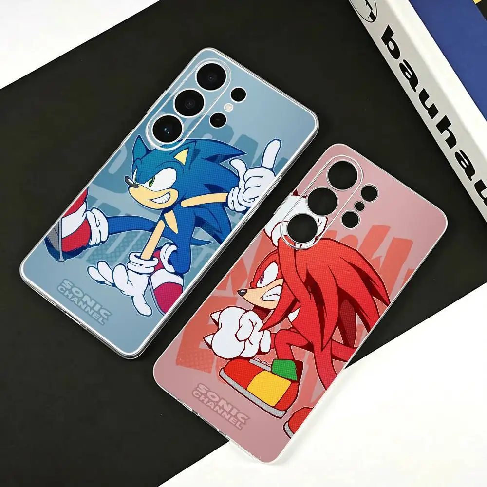Classic Game -S-Sonic Tails Knuckles Clear Phone Case for Samsung S25, S24, S21, FE, S22, S23, S30, Ultra, S20, Plus, Lite
