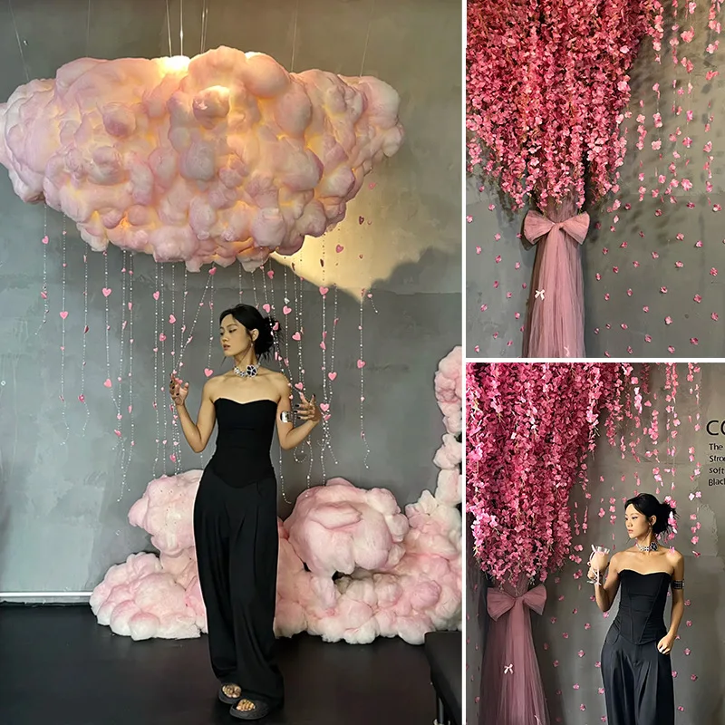 

Cherry Blossom Pink Flower Cloud Photo Props in Point Scene Arrangement Decoration Coffee Shop Charm Internet Celebrity