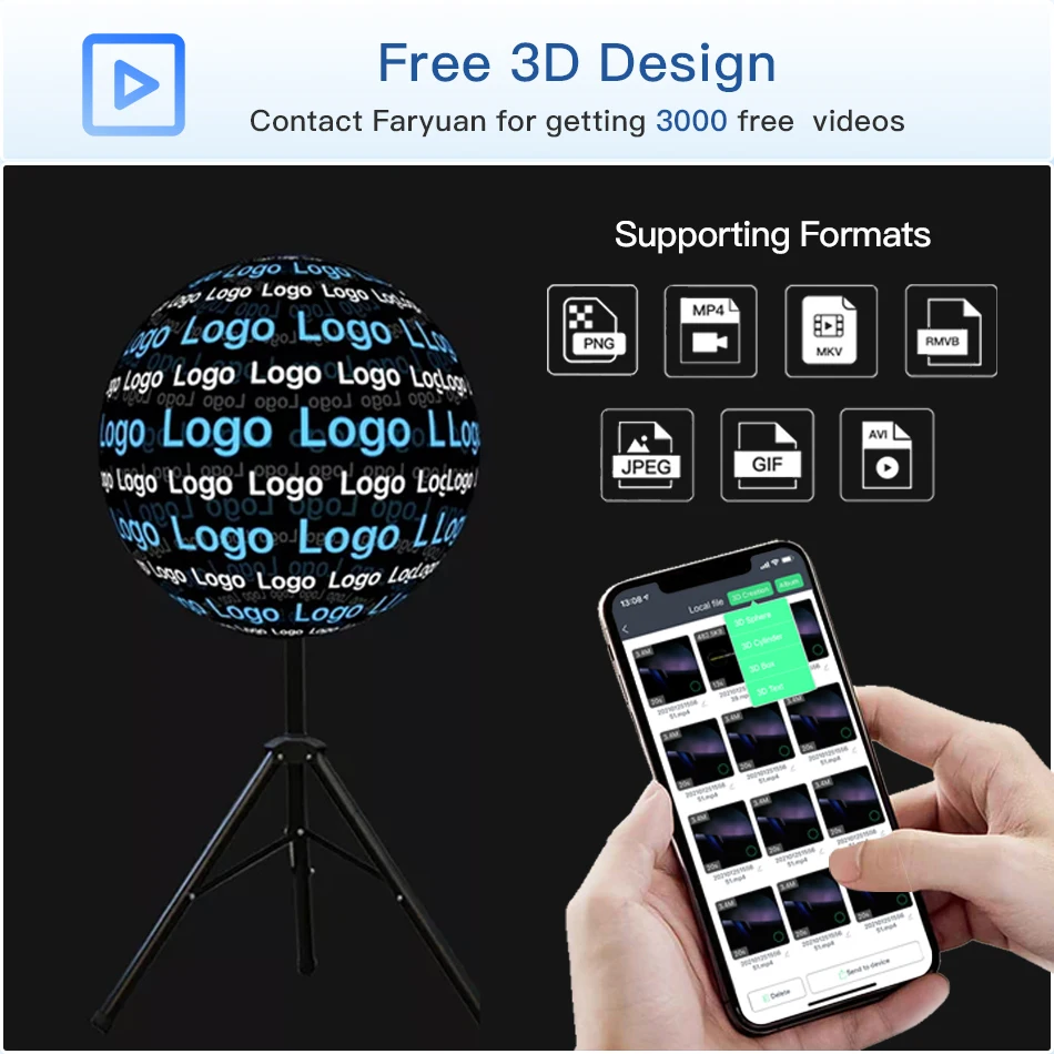 ใหม่ 3D โฮโลแกรมเทคโนโลยีโฆษณา 65 ซม.4 ใบมีดจอแสดงผลความละเอียดสูง 3d Holographic Led พัดลมโปรเจคเตอร์